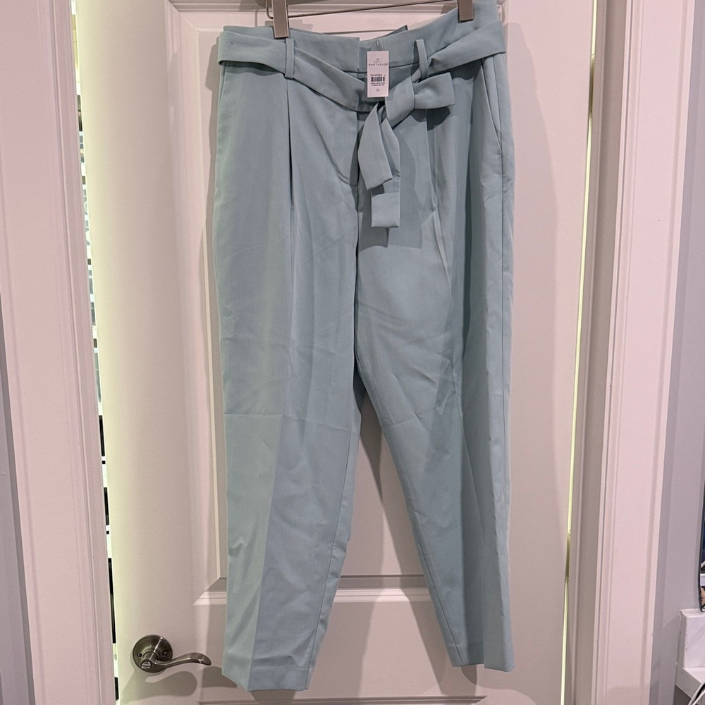 Ann Taylor Soft Blue Tie-Waist Trousers